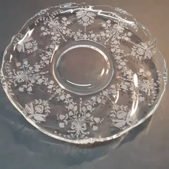 Vintage Heisey Crystal Orchid Etch Salver Platter Ruffled Beaded & Rolled Edge - Picture 7 of 15